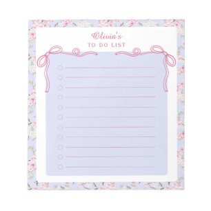 Blaue rosa florale Coquette-Schleife benutzerdefin Notizblock