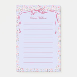 Blaue rosa florale Coquette-Schleife mit individue Post-it Klebezettel