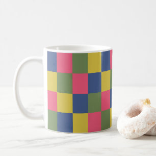 Blaue Rosa Gelbe Grüne Schachbrettmuster Kaffeetasse