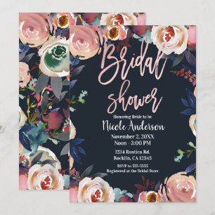 Blaue Rosa Goldene Blumen Hochzeitstrend- Brause S Einladung