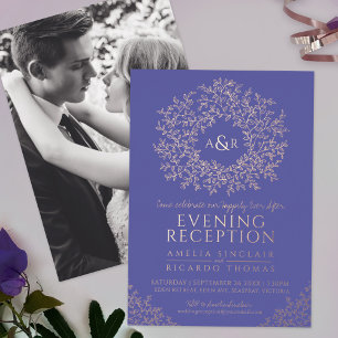 Blaue rosa goldene Monogramm-Hochzeitsempfangs-Fot Folieneinladung