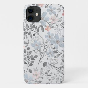 Blaue rosa graue florale botanische Blumen Blätter Case-Mate iPhone Hülle