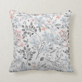 Blaue rosa graue florale botanische Blumen Blätter Kissen