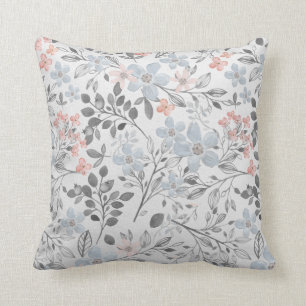 Blaue Rosa Graue Florale Botanische Blumen Blätter Kissen