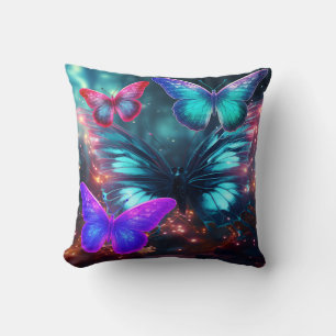 Blaue Rosa Grüne Schmetterlinge auf einem Sofa Ses Kissen