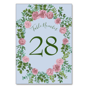 Blaue & Rosa Hochzeit Pastell Blumen Frühling Tischnummer