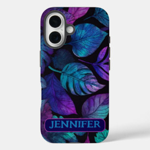Blaue Rosa Leaf Wasserfarben Kunst iPhone 16 Hülle