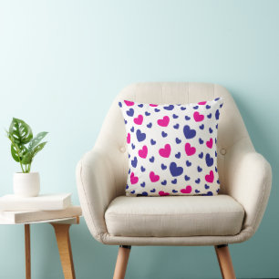 Blaue rosa Liebesherzen Kissen