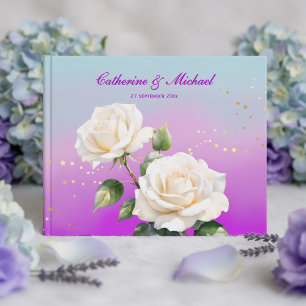 Blaue Rosa Lila Aquarell Ombre Rosen Hochzeit Gästebuch