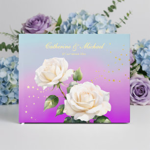 Blaue Rosa Lila Aquarell Ombre Rosen Hochzeit Gästebuch