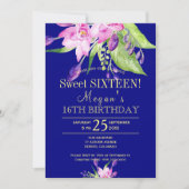 Blaue Rosa-Marineinfaserei 16 . Geburtstag Einladung (Vorderseite)