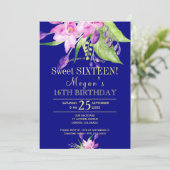 Blaue Rosa-Marineinfaserei 16 . Geburtstag Einladung (Stehend Vorderseite)