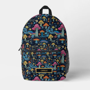 Blaue Rosa Pilze Regenbogen Monogramm Name Lager  Bedruckter Rucksack