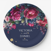 Blaue, rosa Rose personalisiert Pappteller (Vorderseite)