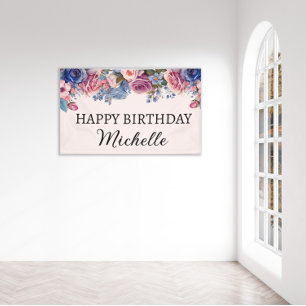 Blaue rosa Rosen Florale Botanische Geburtstagsfei Banner