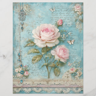 Blaue rosa Rosen Junk Journal Scrapbook Papier