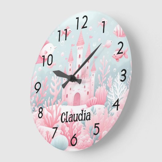 Blaue Rosa Schlossfische Märchenfisch Kinderzimmer Große Wanduhr (Winkel)