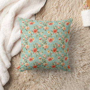 Blaue Rosa Shabby Chic Vintage Wasserfarbe Floral Kissen