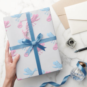 Blaue rosa Störche Geschenkpapier