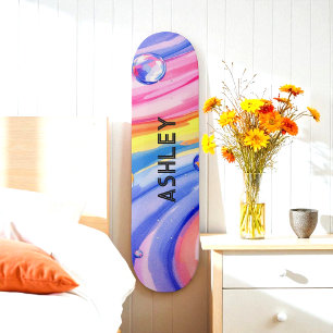 Blaue Rosa Surf-Muster-Wasserfarbe Skateboard