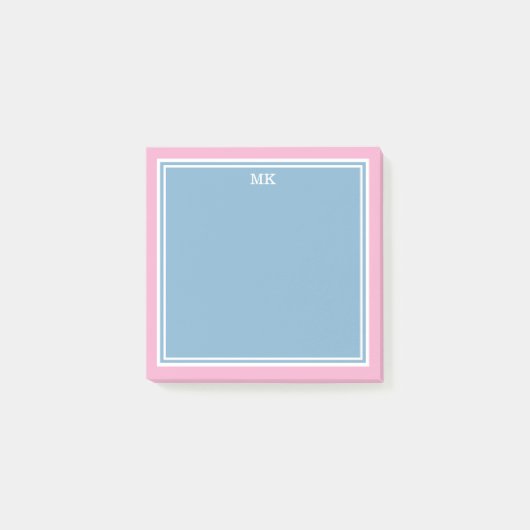 Blaue rosa Umrandungen Monogramm Post-it Klebezettel (Vorderseite)