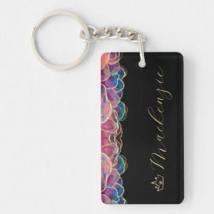 Blaue, Rosa und Gold Elegante Schrift Personalisie Schlüsselanhänger