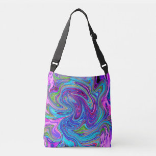 Blaue, rosa und violette groovige abstrakte Retro- Tragetaschen Mit Langen Trägern