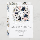 Blaue, rosa und weiße Anemonenkrieg Einladung (Vorne/Hinten)