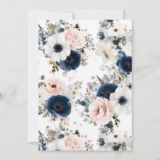 Blaue, rosa und weiße Anemonenkrieg Einladung (Rückseite)