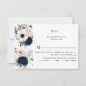 Blaue, rosa und weiße Anemonenkrieg RSVP Karte (Vorderseite)
