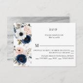 Blaue, rosa und weiße Anemonenkrieg RSVP Karte (Vorne/Hinten)