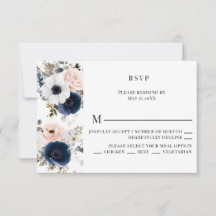 Blaue, rosa und weiße Anemonenkrieg RSVP Karte