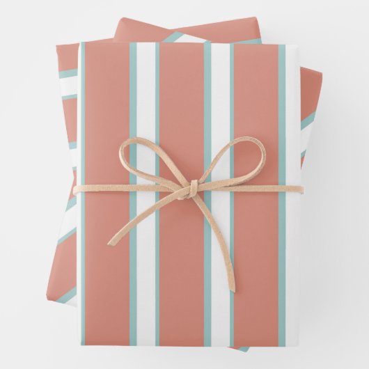 Blaue, rosa und weiße Streifen Geschenkpapier Set (Beispiel)