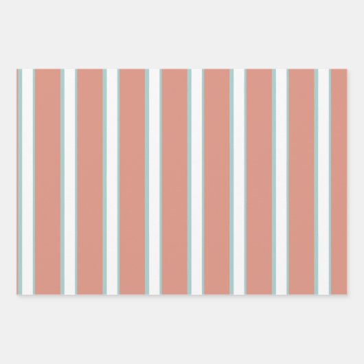 Blaue, rosa und weiße Streifen Geschenkpapier Set (Vorderseite)