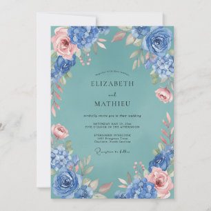 Blaue Rosa Üppige Florale Hochzeit Einladung