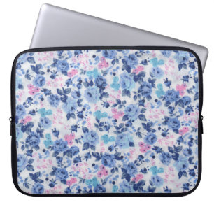 Blaue rosa Vintage-Rosen im floralen Muster Laptopschutzhülle