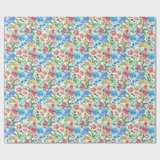 Blaue rosa Wasserfarbe Floraler Garten Farbige Blü Geschenkpapier
