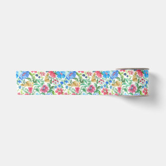 Blaue rosa Wasserfarbe Floraler Garten Farbige Blü Satinband