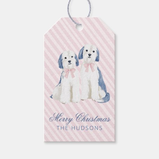 Blaue & Rosa Weihnachtshunde Geschenkanhänger (Vorderseite)