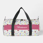Blaue rosa Wildblumen Wasserfarbe-Monogramm-Name  Duffle Bag (Rückseite)