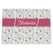 Blaue rosa Wildblumen Wasserfarbe Monogramm Name  Große Geschenktüte (Vorderseite)