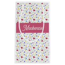 Blaue rosa Wildblumen-Wasserfarbe-Monogramm-Name  Kleine Geschenktüte