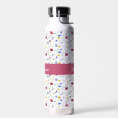 Blaue rosa Wildblumen-Wasserfarbe-Monogramm-Name Trinkflasche (Links)