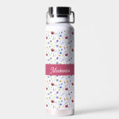 Blaue rosa Wildblumen-Wasserfarbe-Monogramm-Name Trinkflasche (Rückseite)