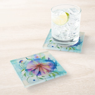 blaue rosa Winde, Aquarell Glasuntersetzer