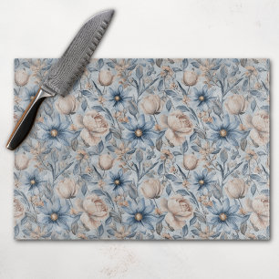 Blaue & rosafarbene botanische Aquarell-Muster  Schneidebrett