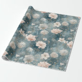 Blaue & rosafarbene Vintage-Blumen-Verpackungspapi Geschenkpapier (Ungerollt)