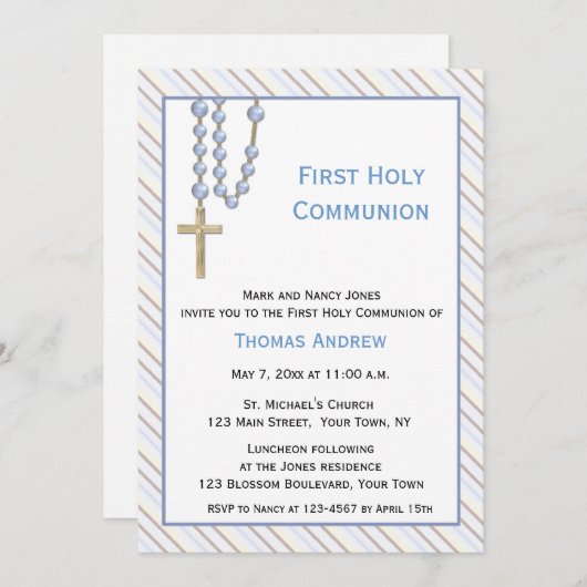 Blaue Rosarden, Streifen, religiöse Einladung (Vorne/Hinten)