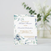 Blaue Rose Aquarellfarben Brautparty RSVP Karte (Stehend Vorderseite)