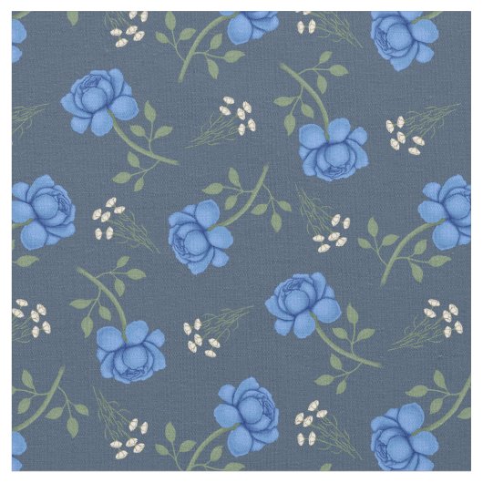 Blaue Rose auf dem Dusky Blue Calico Stoff (Nahaufnahme)